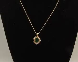 14K Gold Estate Pendant Collection 585 Box Chain, Emerald Amethyst Hearts with Diamonds