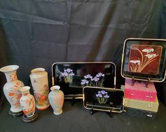 AsianInspired Decor Collection Vases, Trays Storage