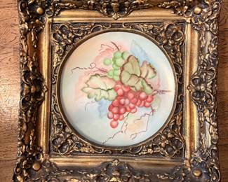 Hand painted plate in gilded frame