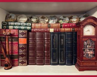 Lots of Beautifully Bound Books, Mostly Italian, Tiny Limoges Plates
