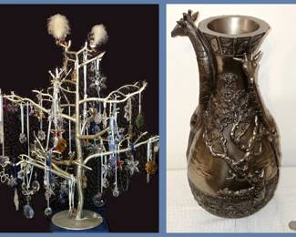 Lots of Swarovski Christmas Ornaments and Veronese Design Giraffe Vase