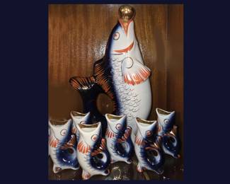 Really Cute Fish Decanter and Fish Cups, Russian? 