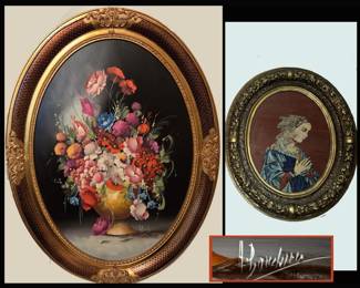 Beautiful Large Signed Oil Painting and Smaller Crossstich