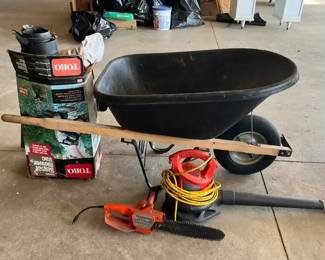 Wheelbarrow and Power Garden Tools