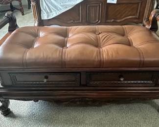 Tufted Leather and Wood Bench
