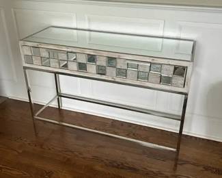 Mirrored Top Side Table with Checkerboard Drawer Fronts