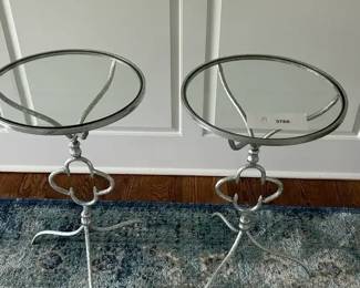 Pair of Clover Silver Leaf Glass Side Tables