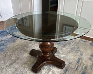 Large Round Glass Top Table With Wood Base
