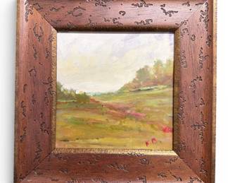 Attractively framed oil on board landscape by Kimberly Bisger