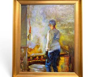 Shannon Smith Hughes "Steaming Oysters" framed oil on canvas