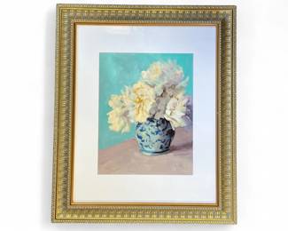 Framed peony oil still life by Kimberly Bisger