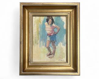 Nancy Franke (Atlanta, GA) Impressionist painting of girl with striped shirt