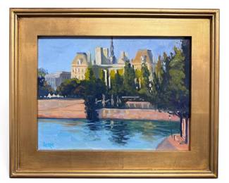 "Au Bord de la Seine" framed oil on canvas by Mike Hoyt