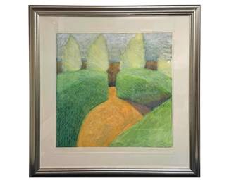 Original pastel landscape framed under glass