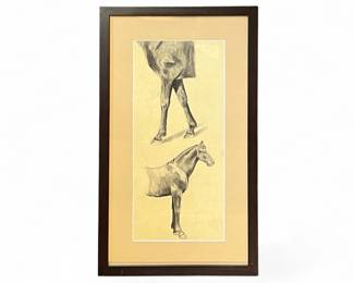 Framed charcoal on paper horse study