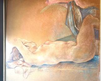 Large framed pastel nude study by Amore Wren