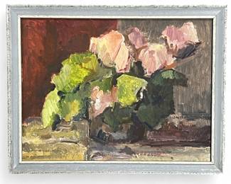 Oil on board of still life with flowers