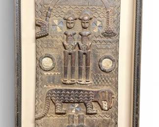 Ivory Coast "Baoule" carved door in boxed frame