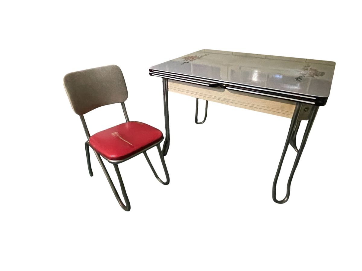 Vintage enamel table & one chair