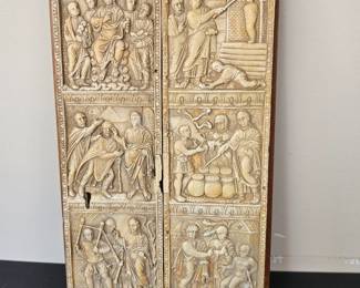 Lot #113 - Carved Reproduction of Andrews Diptych 6 Miracles of Christ Religious Panels