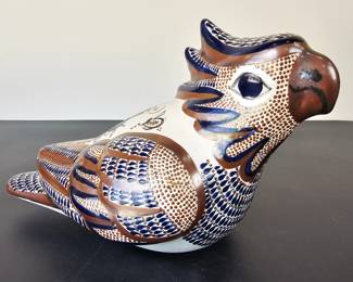 Lot #119 - Vintage Tonala Mexican Pottery Bird Sculpture Hand Painted Folk Art Decor