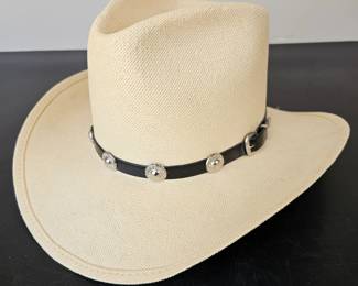 Lot #132 - Vintage Artel Western Cowboy Hat Genuine Silk Shantung with Decorative Black Leather Band and Silver Conchos