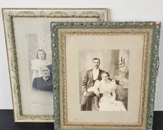 Lot #12 - Antique Ornate Wood Picture Frames with Photographs, Hand-Carved Detailing, Gilded Highlights
