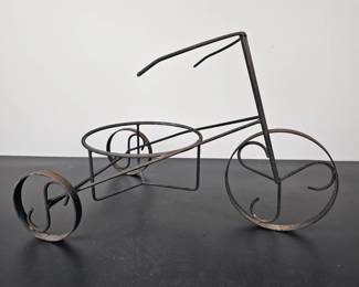 Lot #9 - Vintage Rustic Metal Tricycle Plant Holder Stand with Scrollwork Wheels