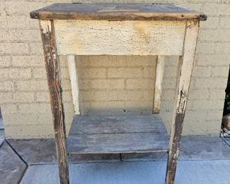 Lot #74 - Rustic Antique Wooden Student Desk with Lift-Top Storage and Distressed Paint