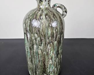 Lot #10 - Swedish Pottery Jug - ByOn Speckled Green Glazed Bottle Jug with Handle