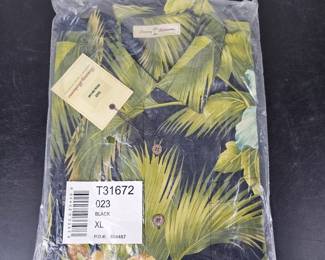 Lot #21 - New With Tags Tommy Bahama T31672 Special Rum Camp XL Tropical Palm Print Shirt Black