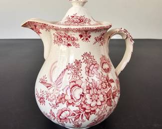 Lot #56 - Antique Mason's Ironstone Red Floral Transferware Lidded Pitcher English Pottery