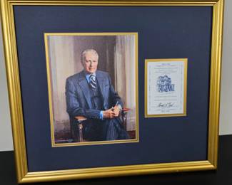Lot #143 - Framed Gerald R. Ford Signed Photographic Reproduction on Canvas by Everett Raymond Kinstler Limited Edition 1/100