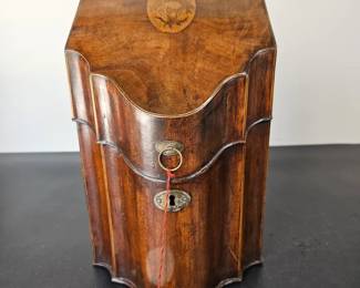 Lot #81 - Antique 18th Century English Georgian Mahogany Knife Box with Brass Lock and Floral Inlay Marquetry