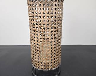 Lot #3 - Woven Rattan Candle Lantern with Metal Stand and Large Flameless Pillar Candle