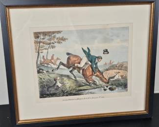 Lot #103 - Antique Hodgson & Co. 1824 Hand-Colored Soft Ground Etching No. 8 Fox Hunting Framed Artwork
