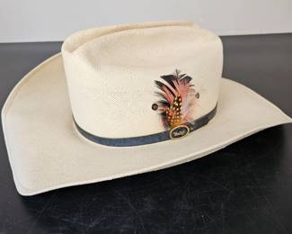 Lot #134 - Bailey Western Cowboy Hat Genuine Silk Shantung with Leather Band & Feather Accent