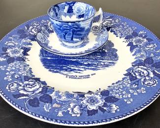 Lot #55 - Blue Transferware - Wood & Sons Enoch Wood Teacup/Saucer & Staffordshire Ware Ironstone Plate