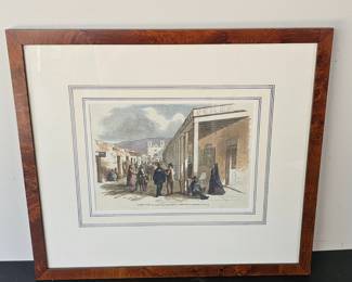 Lot #98 - Antique 1866 Harper's Weekly Hand Colored Wood Engraving "Street View in Santa Fe" Theodore R Davis