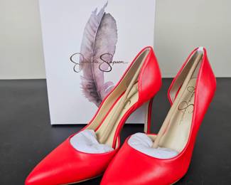 Lot #33 - New in Box Jessica Simpson JS-Paryn Dahlia Red Leather Pointed Toe High Heels Size 8.5