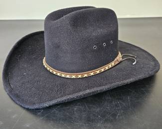 Lot #133 - Hat Biz Black Faux Felt Western Cowboy Hat with Detailed Leather Band