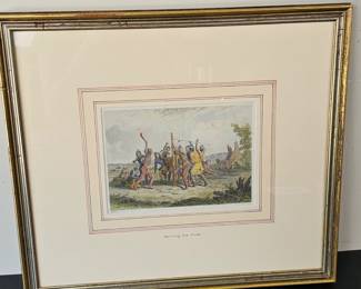 Lot #97 - Antique 1800s Seth Eastman Hand Colored Engraving Titled 'Striking the Post' - Native American Scene