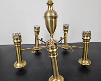 S Lot #77 - Vintage Brass Chandelier with Ornate Detailing and Hanging Chain Fixture