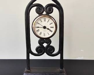 Lot #120 - Vintage Black Metal Farmhouse Quartz Desk Clock Roman Numerals