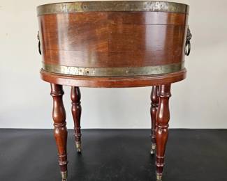 Lot #83 - Antique English Georgian Mahogany Brass-Bound Wine Cooler with Brass Lion Head Handles and Casters