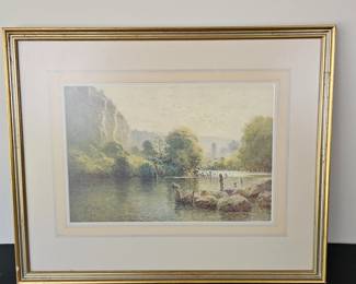 Lot #43 - Vintage Paul Sawyer Limited Edition Landscape Print "The Wall at Dix River" Framed Wall Art with Gold Frame