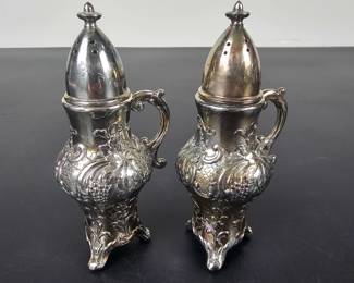 Lot #2 - Vintage Silver Plated Yamatogumi "Antimony Ware" Ornate Salt and Pepper Shakers with Decorative Engraving