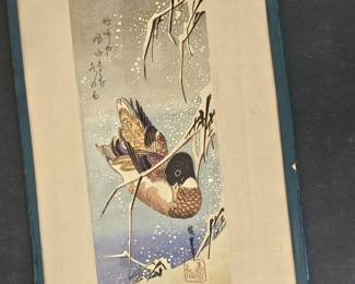Lot #124 - Antique Mallard & Snow Covered Reeds Japanese Chromolithograph Utagawa Hiroshige Ukiyo-e Art