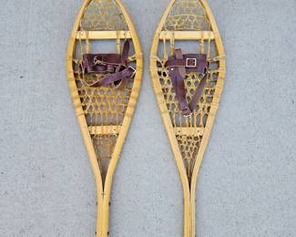 Lot #111 - Vintage Wooden Snowshoes with Leather Straps Durable Winter Gear Made in Canada