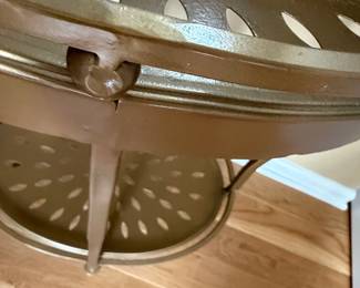 Gold Tone Metal Tiered Side Table with Perforated Shelves second image